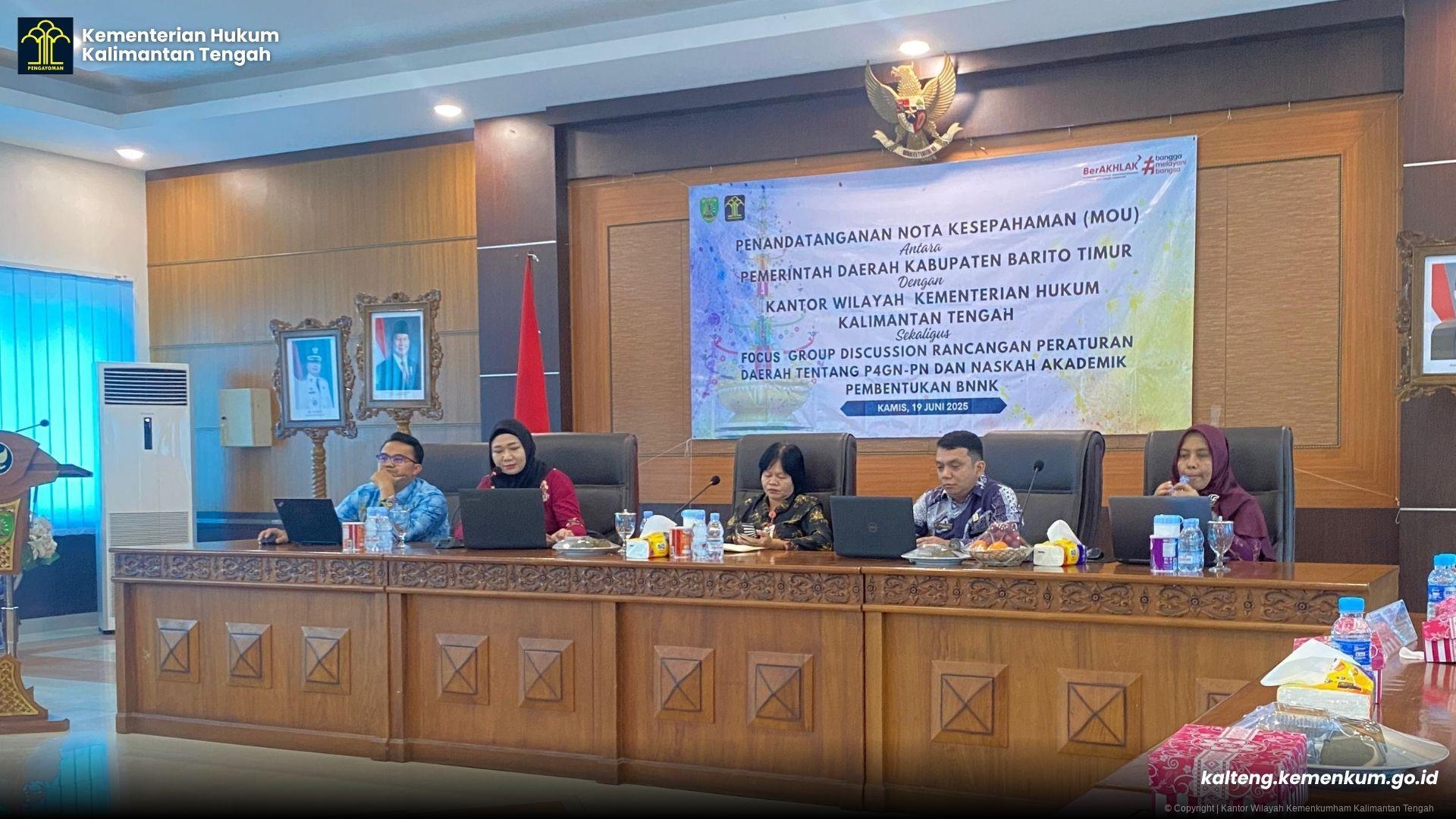 Perkuat Payung Hukum P4GN, Pemkab Barito Timur Gandeng Kanwil Kemenkum Kalteng Bahas Raperda Antinarkotika